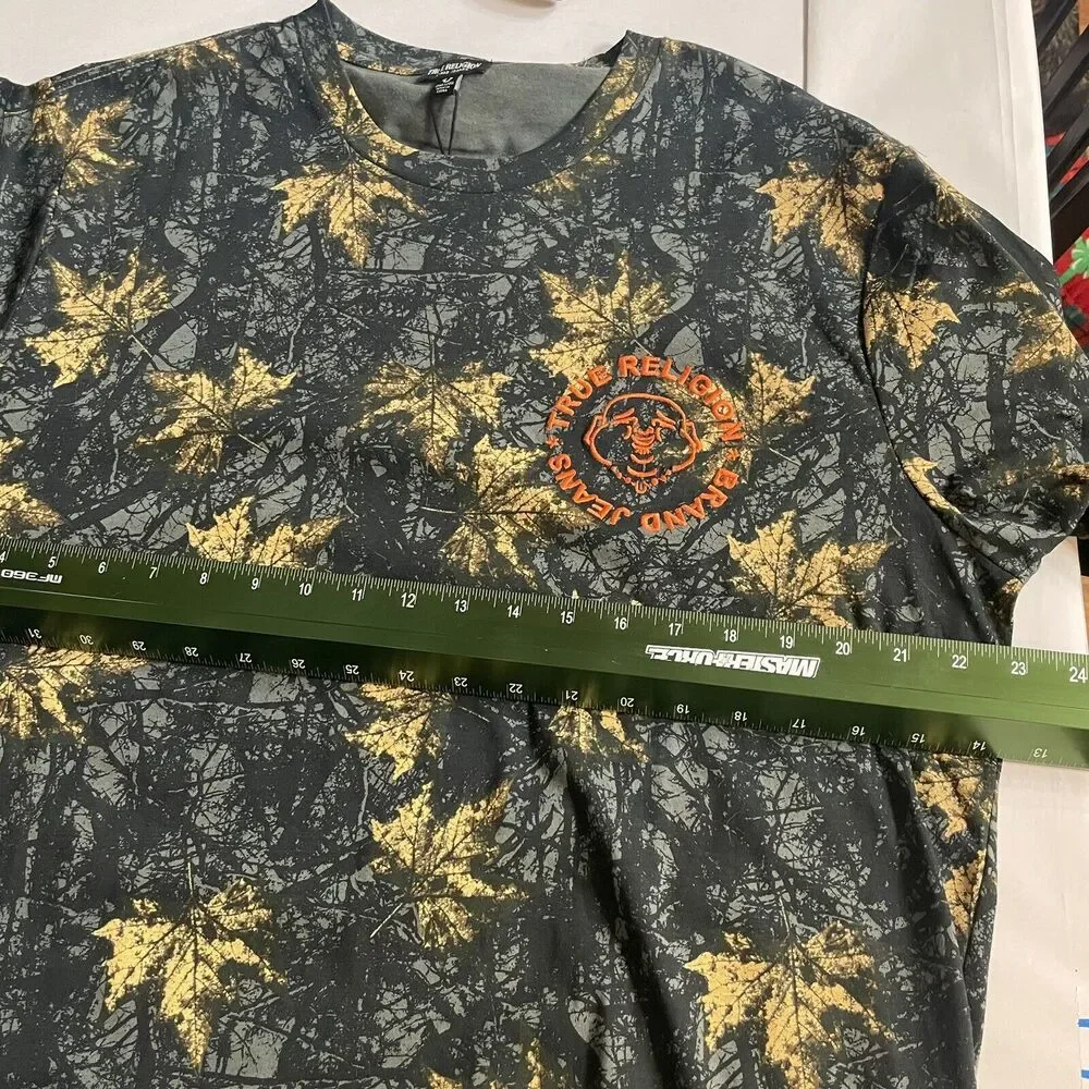 True Religion Jeans T-Shirt Logo Graphic‎ Leaf Print Camo Mens XXL New